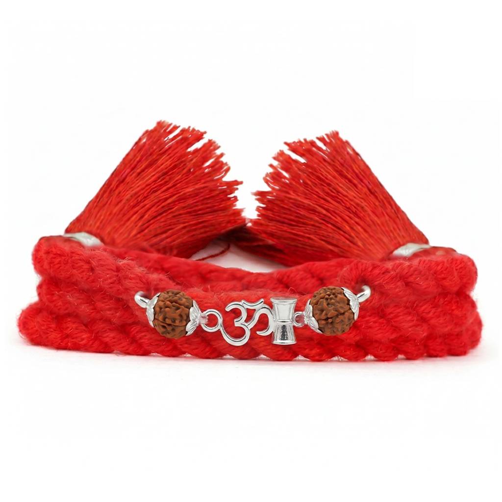 Sacred Om Shiv Damru Rudraksha Silver Rakhi (Signature) : RKH-10135-S