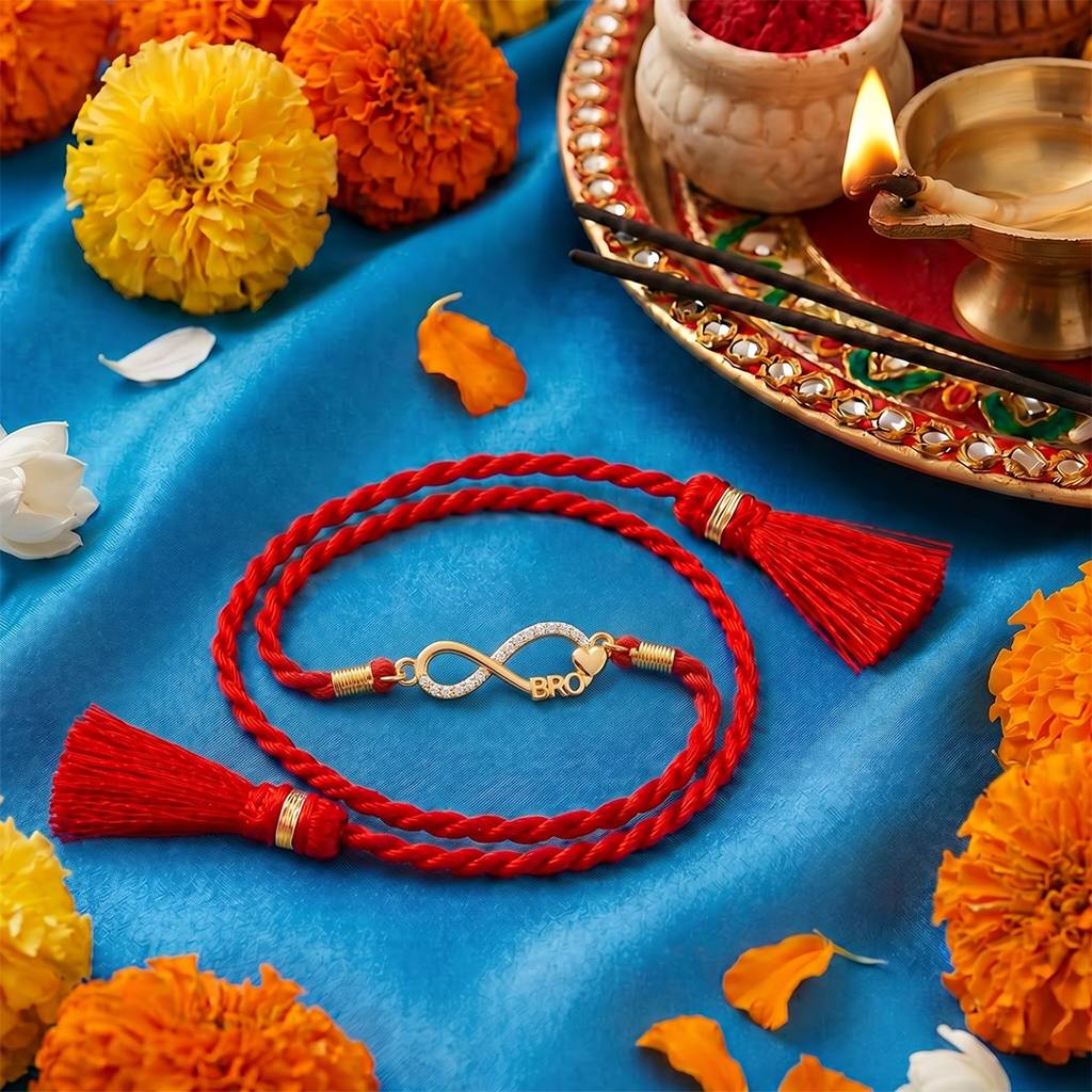Infinity Bro Gold Plated Silver Rakhi (Signature) : RKH-10136-G