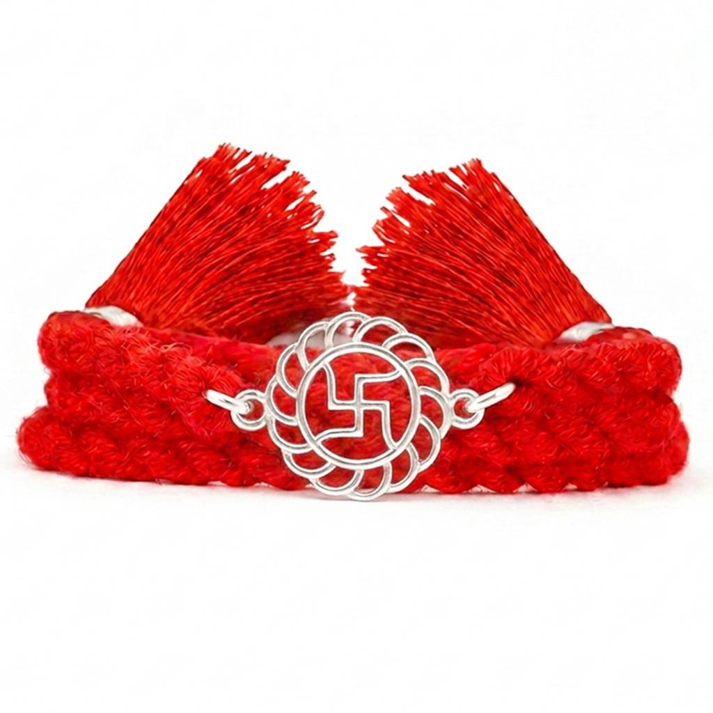 Sacred Swastika Rhodium Plated 925 Silver Rakhi : RKH-10138-S