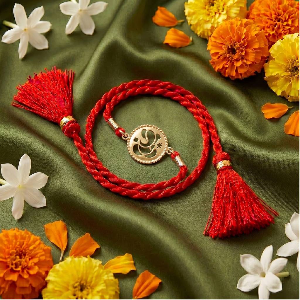 Divine Ganesha Gold Plated 925 Silver Rakhi : RKH-10141-G