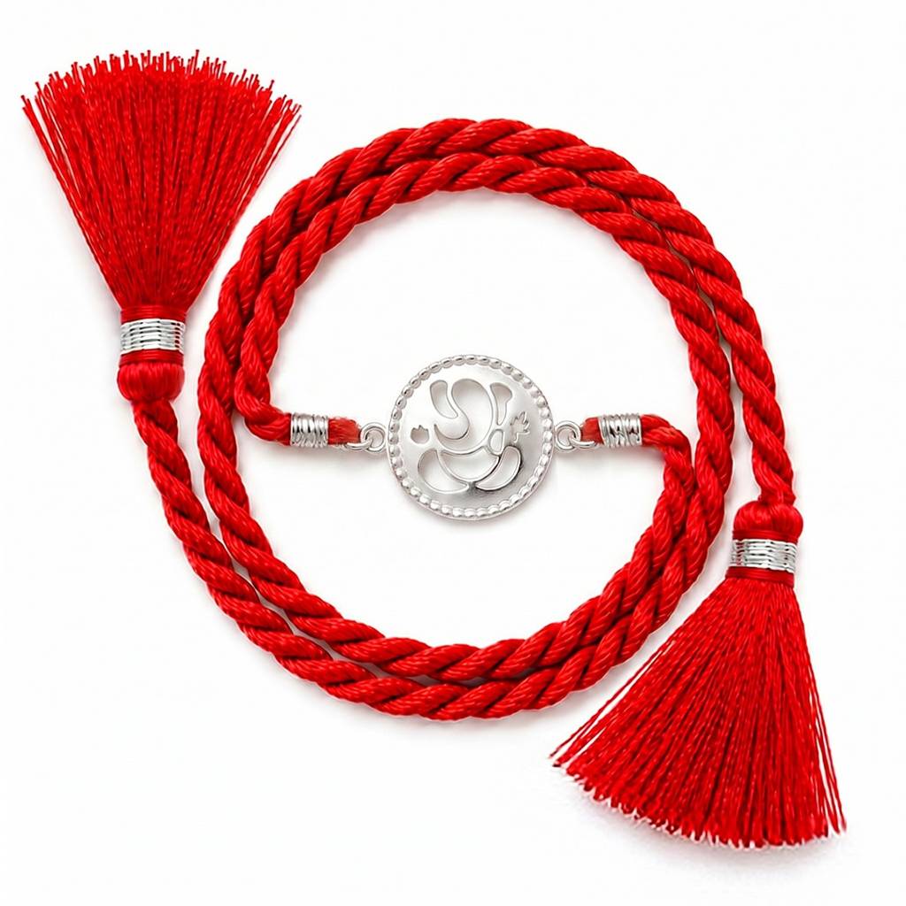 Divine Ganesha Rhodium Plated 925 Silver Rakhi : RKH-10141-S