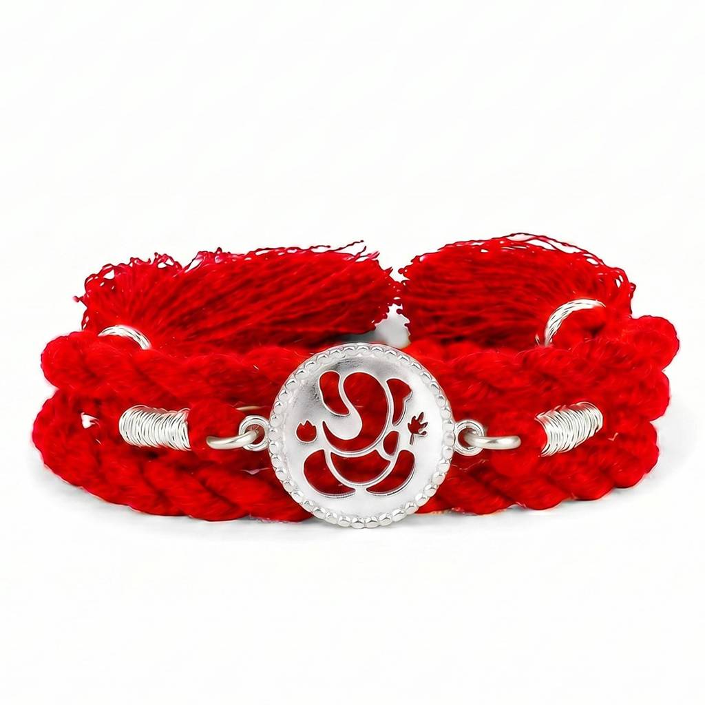 Divine Ganesha Rhodium Plated 925 Silver Rakhi : RKH-10141-S