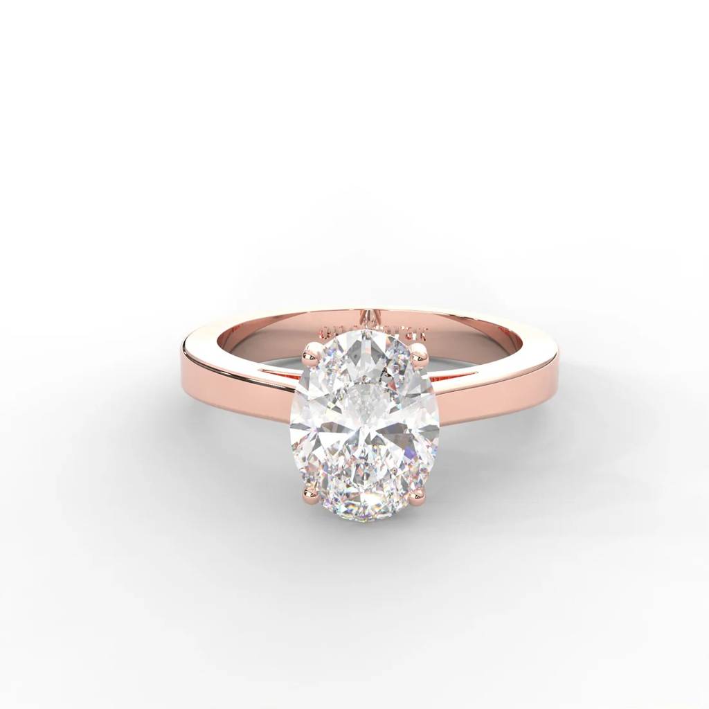 Oval Moissanite Solitaire Ring - 1 Carat In 14K Rose  Gold Plated : RL-0009-RG-8