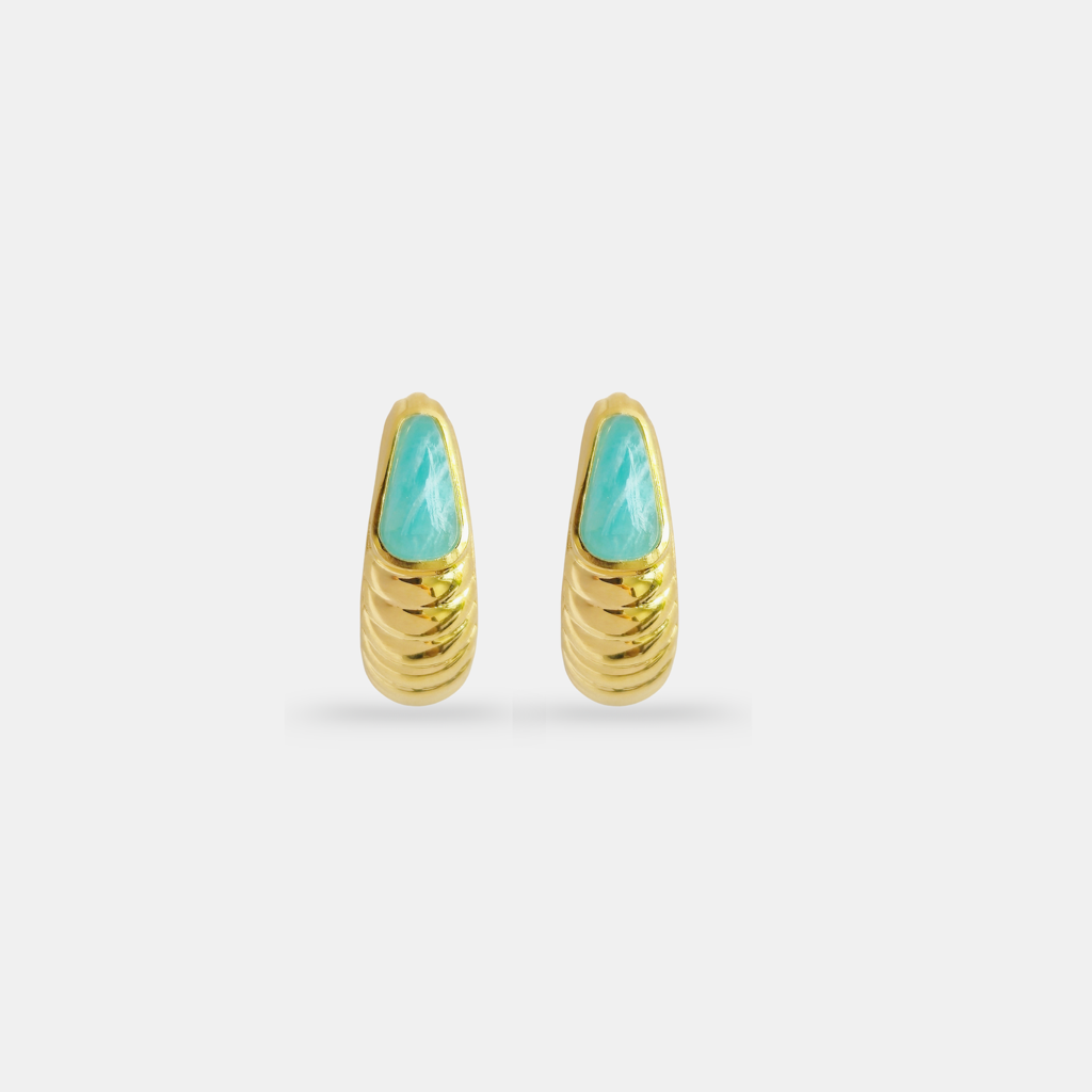 Ripples Of Calm Medium Hoop Earrings : ER-RCAL30-YG-BLU
