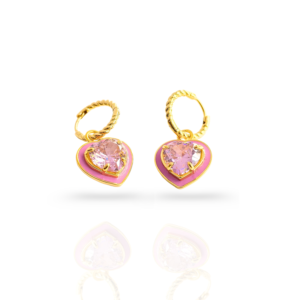 Blushé Heart Convertible Hoop Earrings : ER-HRT23-YG-PNK