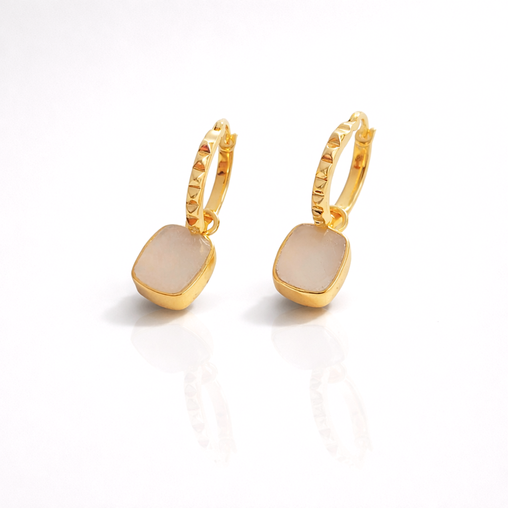 Mini Pyramid Charm Convertible Hoop Earrings : ER-PRDH22-YG-MS