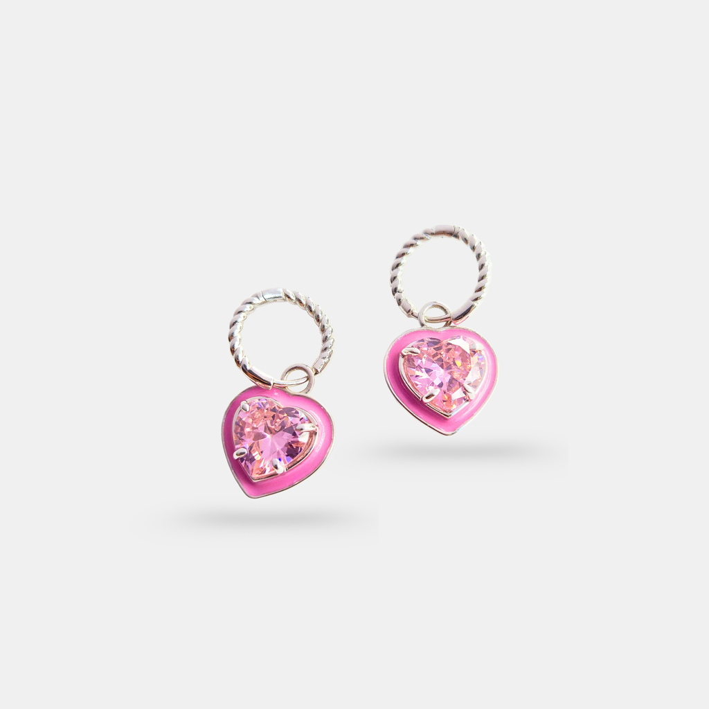 Blushé Heart Convertible Hoop Earrings : ER-HRT23-SL-PNK