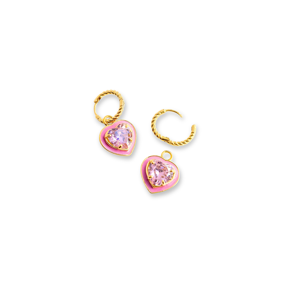 Blushé Heart Convertible Hoop Earrings : ER-HRT23-YG-PNK