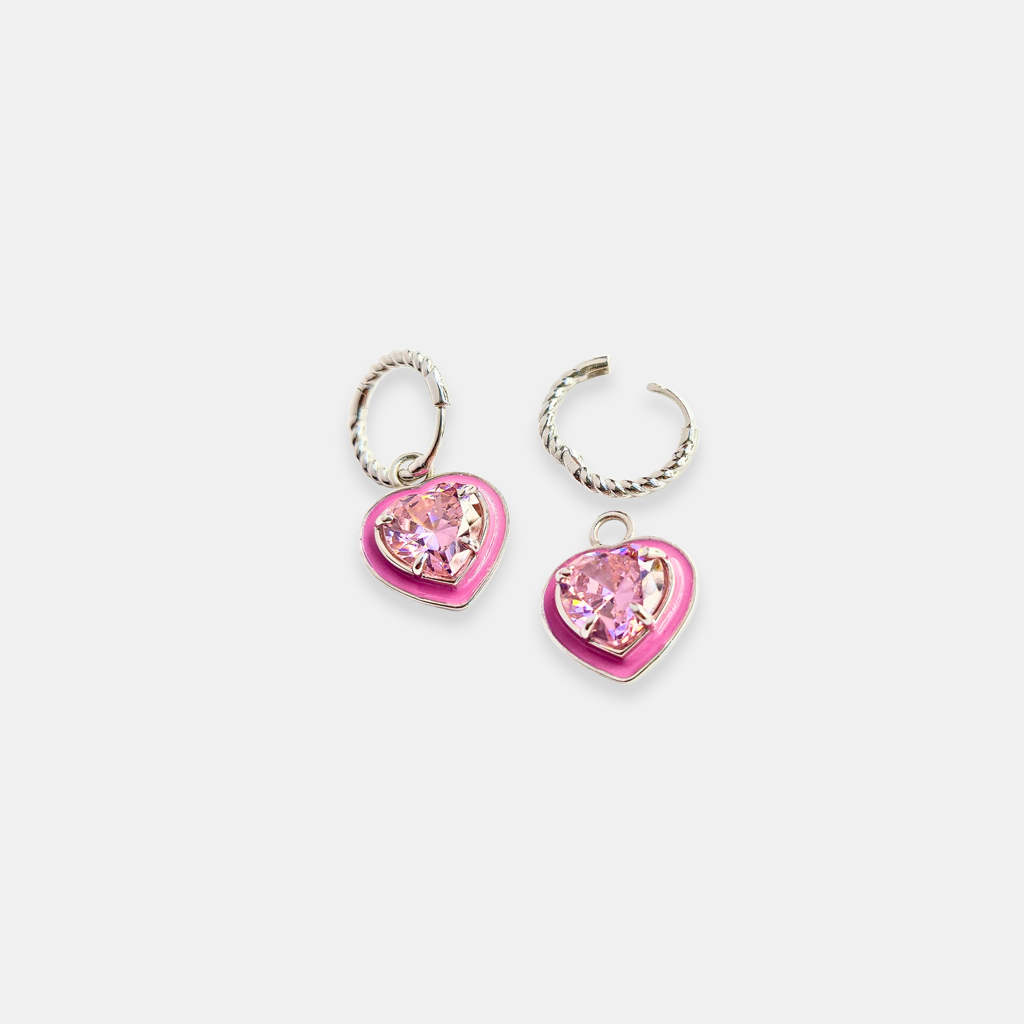 Blushé Heart Convertible Hoop Earrings : ER-HRT23-SL-PNK