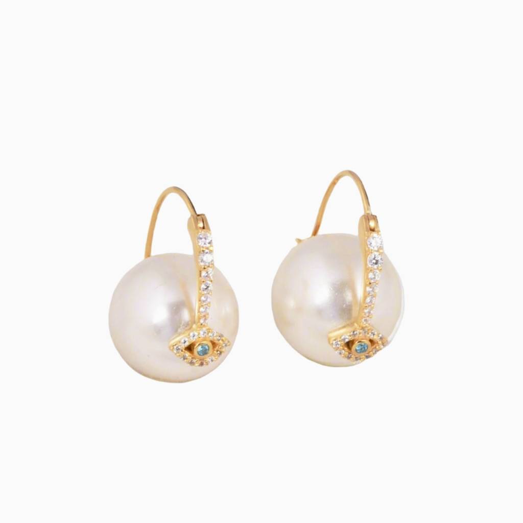 Evil Eye Pearl Earring : ER-EVL18-YG-WHT