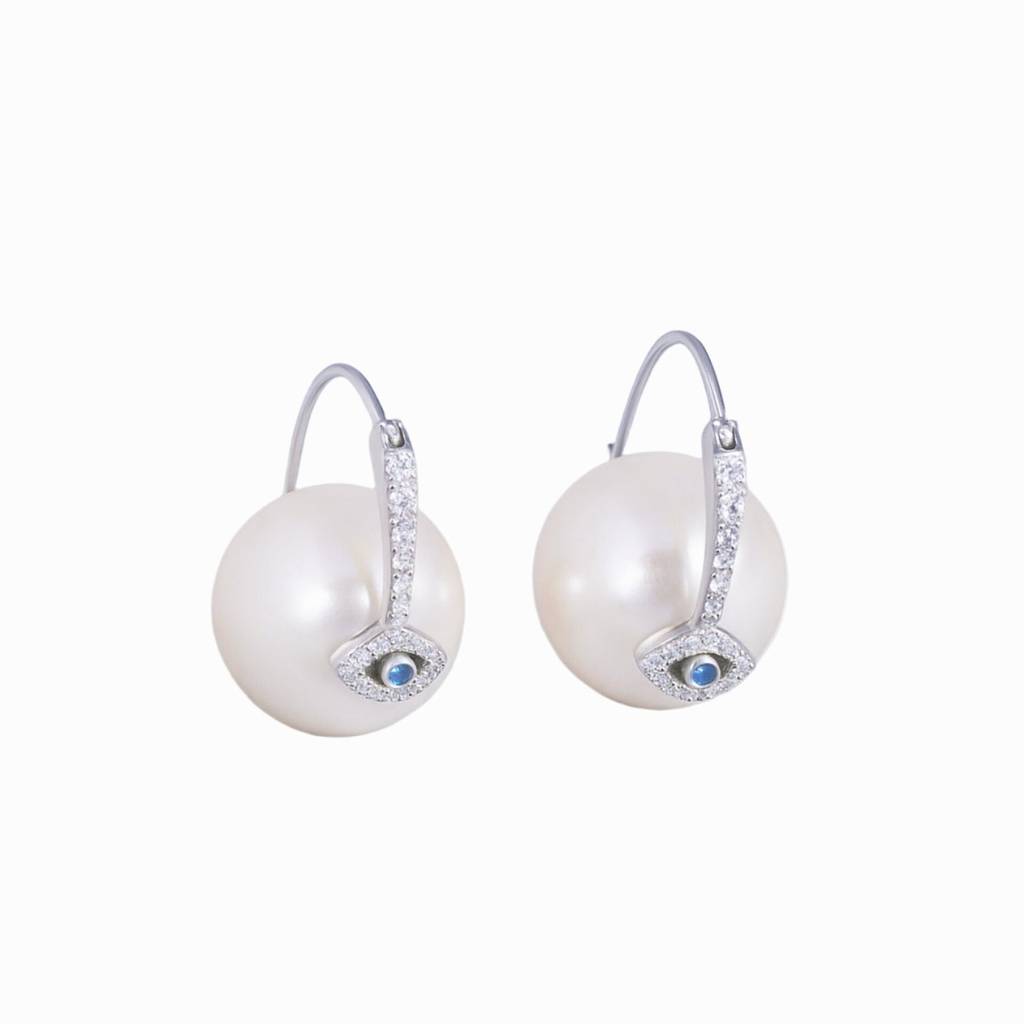 Evil Eye Pearl Earring : ER-EVL18-SL-WHT