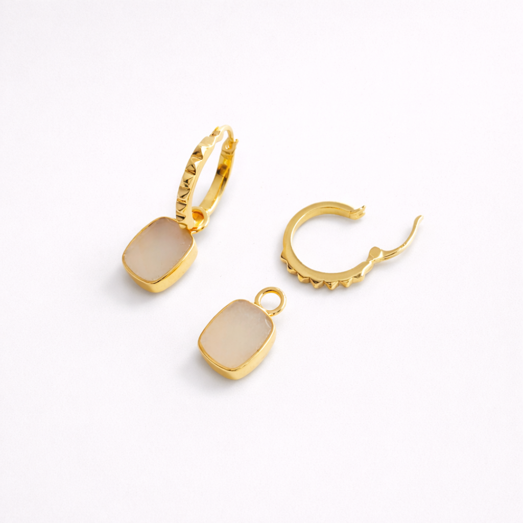 Mini Pyramid Charm Convertible Hoop Earrings : ER-PRDH22-YG-MS