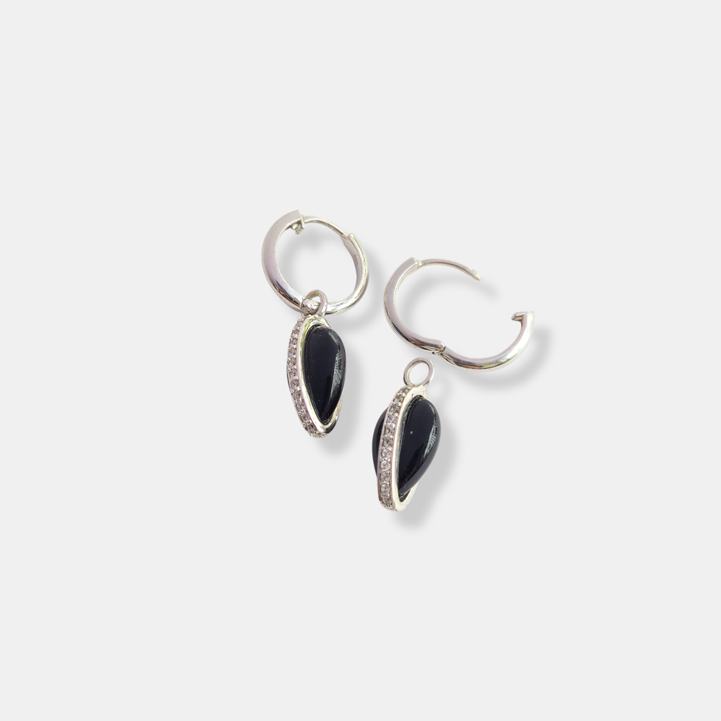 Hoops Today Drops Tomorrow Earrings : ER-HTDT27-SL-BLK
