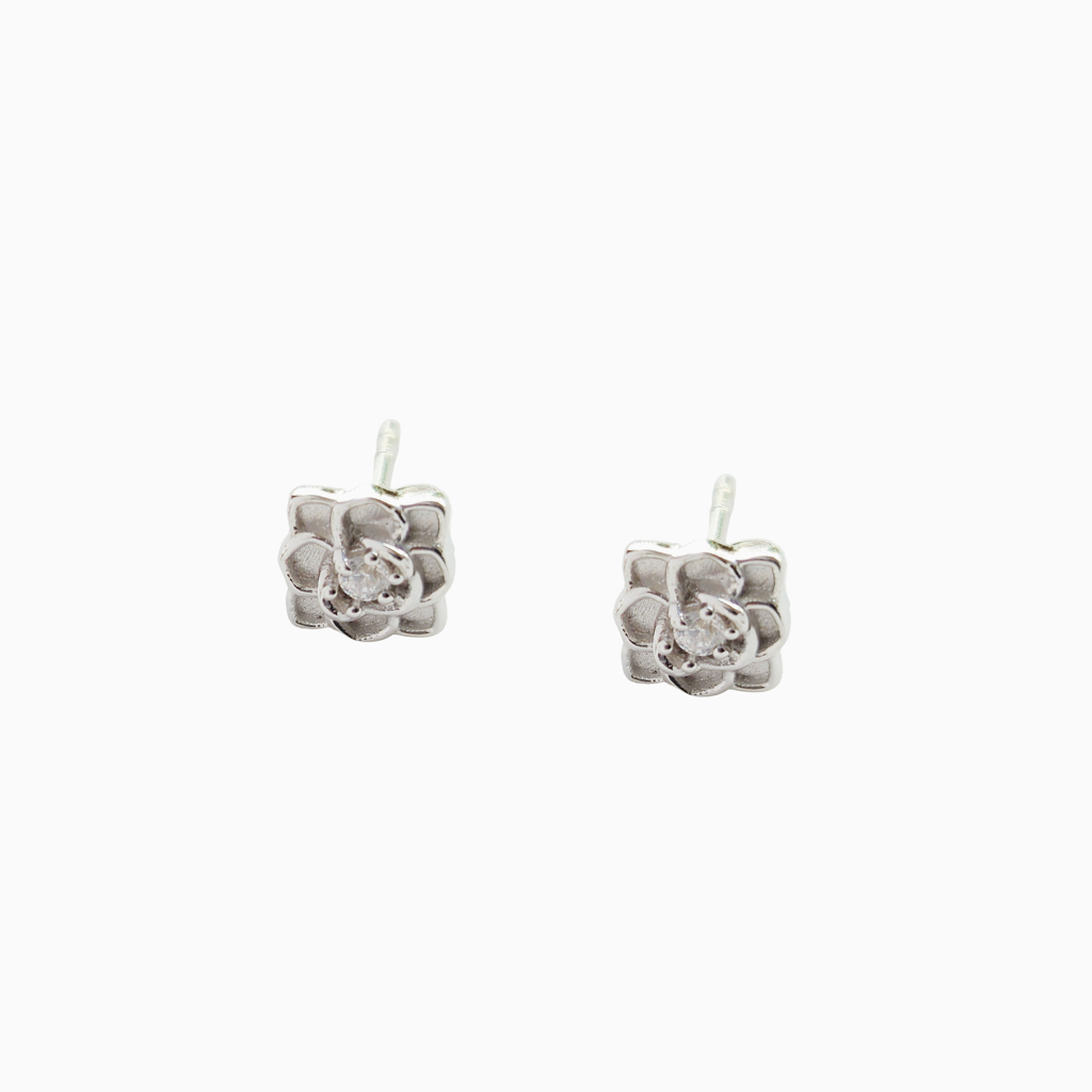 Rose Stud Earrings : ER-RS19-SL-CZ