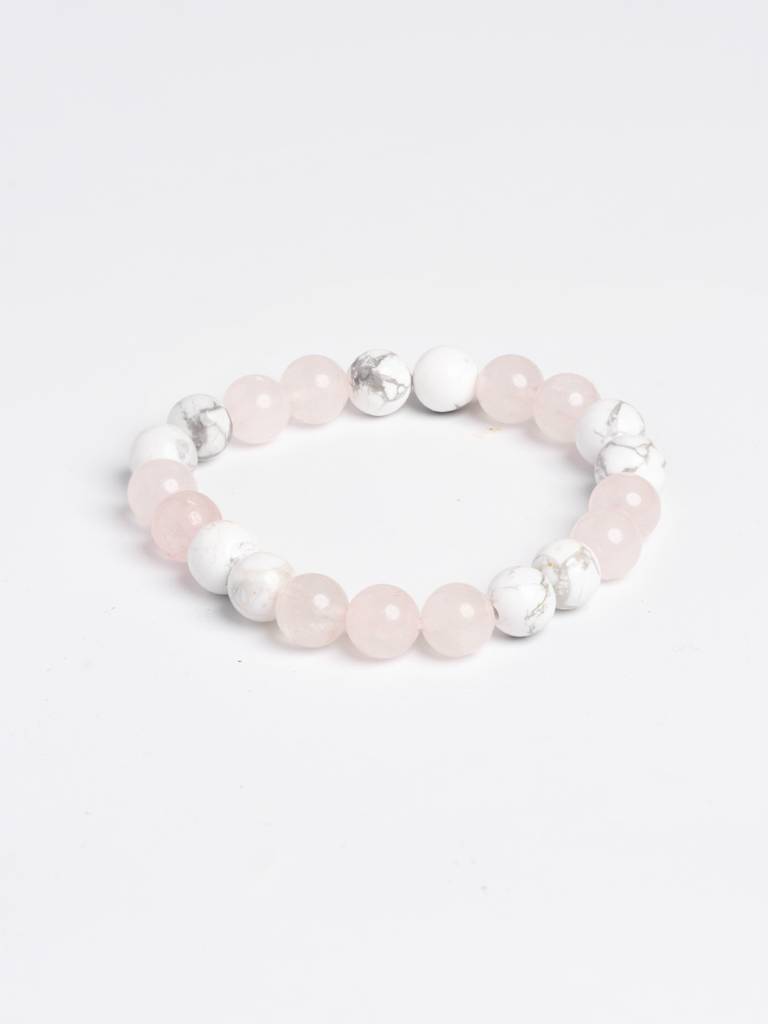 Rose Quartz Howlite Love Peace Bracelet : LAABL142-65-S