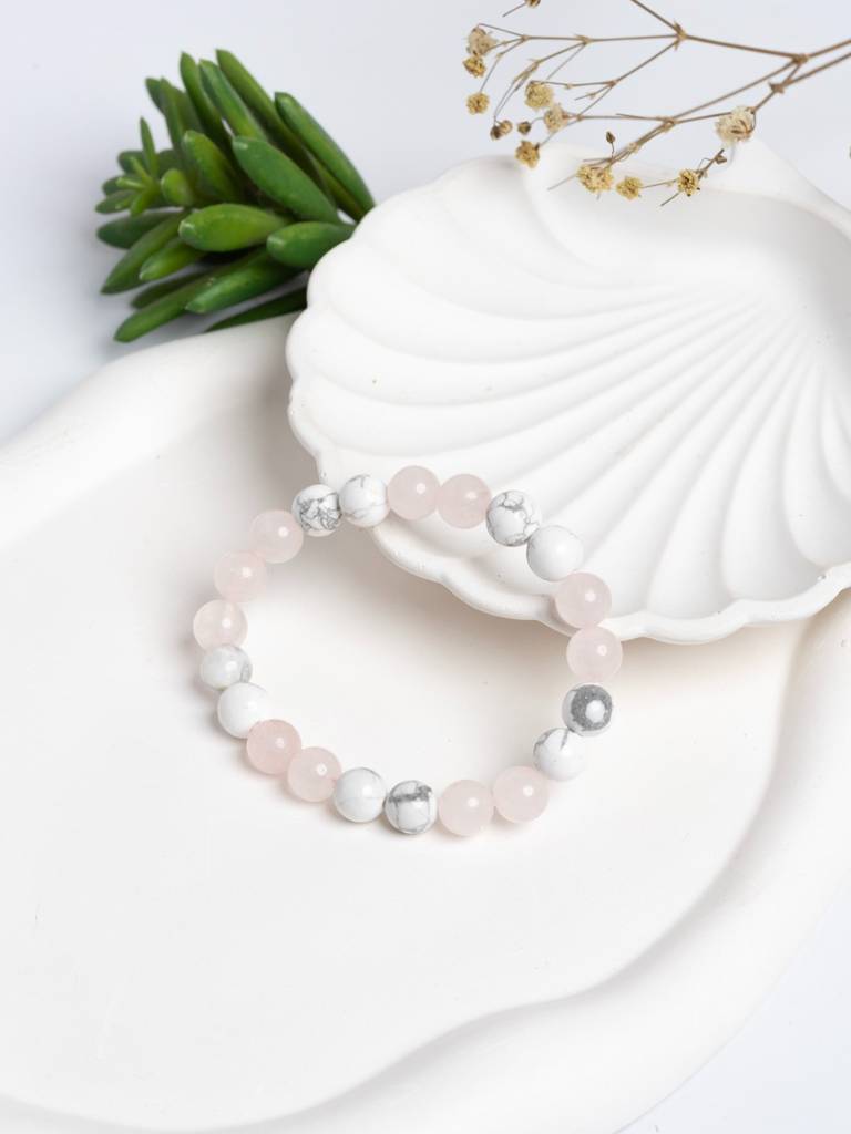 Rose Quartz Howlite Love Peace Bracelet : LAABL142-65-S