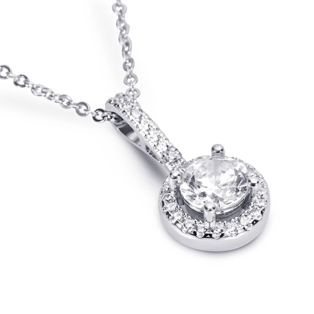 Brd Jewelry 925 Sterling Silver Halo Round Shape White Ad Pendant With Chain For Women & Girls : BRD293118