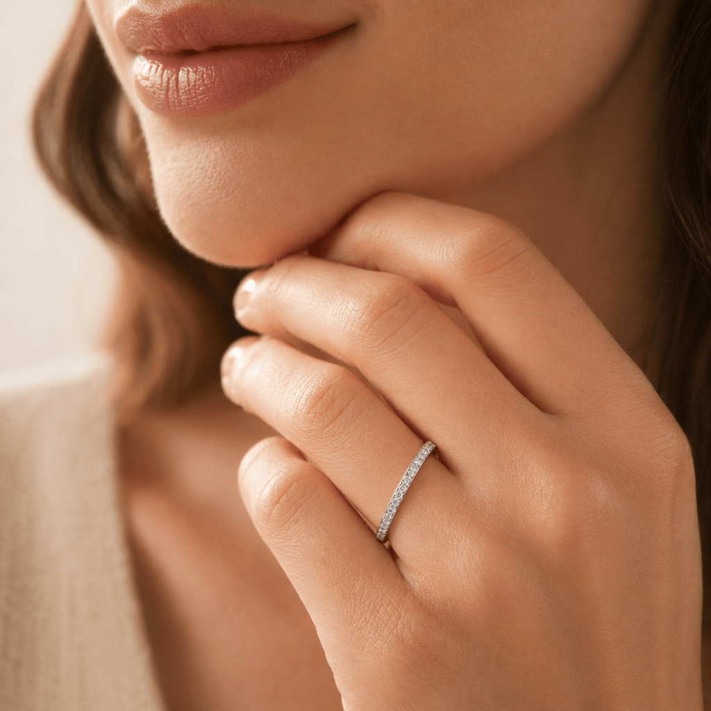 Round Halo & Double Pavé Stacking Ring Set (925 Silver) : SR011