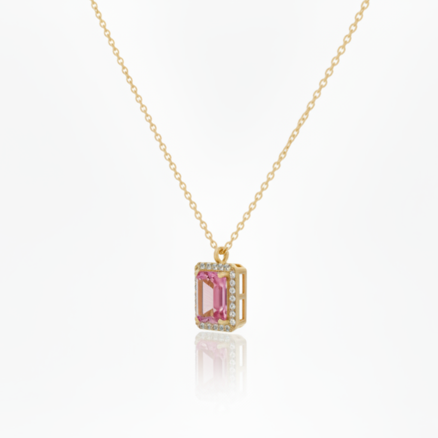 Royal Pink Square Diamond Necklace For Women | Elegant Pink Crystal Square Pendant Jewellery : 5979558320