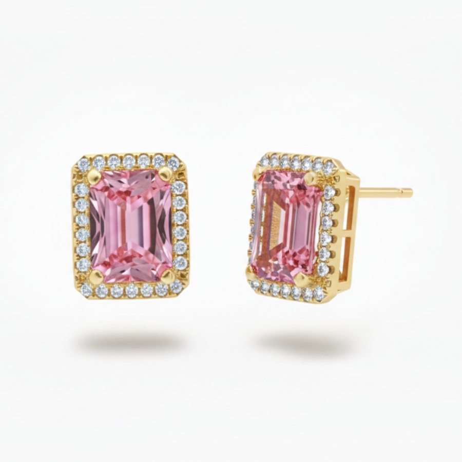 Royal Pink Square Diamond Necklace For Women | Elegant Pink Crystal Square Pendant Jewellery : 5979558320