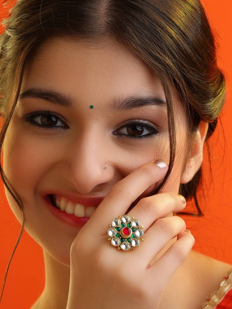 Gulzaar Meenakari Kundan Floral Ring – Simar Collection : RRKMAY26-113