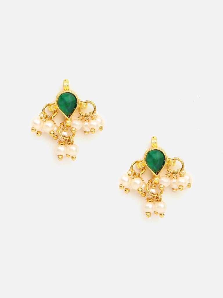Hara Buti Green Stone Pearl Drop Earrings – Simar Collection : RRKMAY26-29