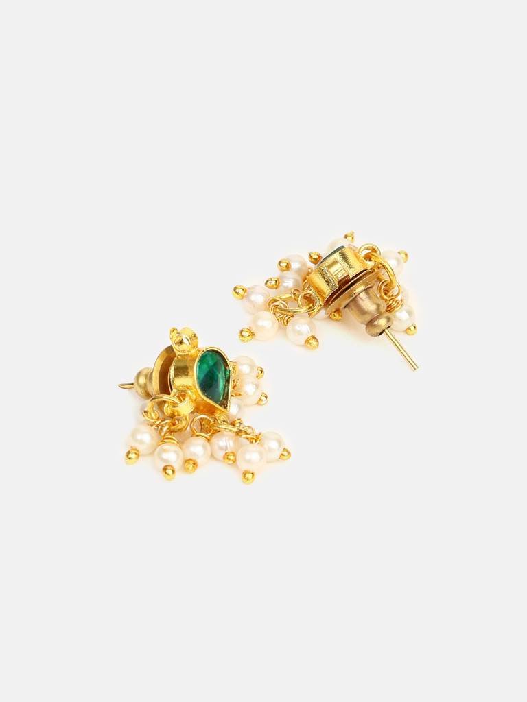 Hara Buti Green Stone Pearl Drop Earrings – Simar Collection : RRKMAY26-29