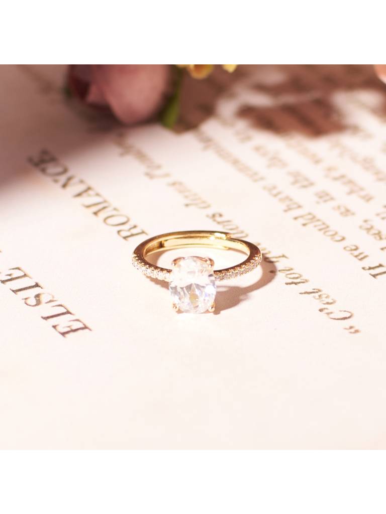 Golden Oval-Cut Diamond Ring For Women & Girls : RS14317-G