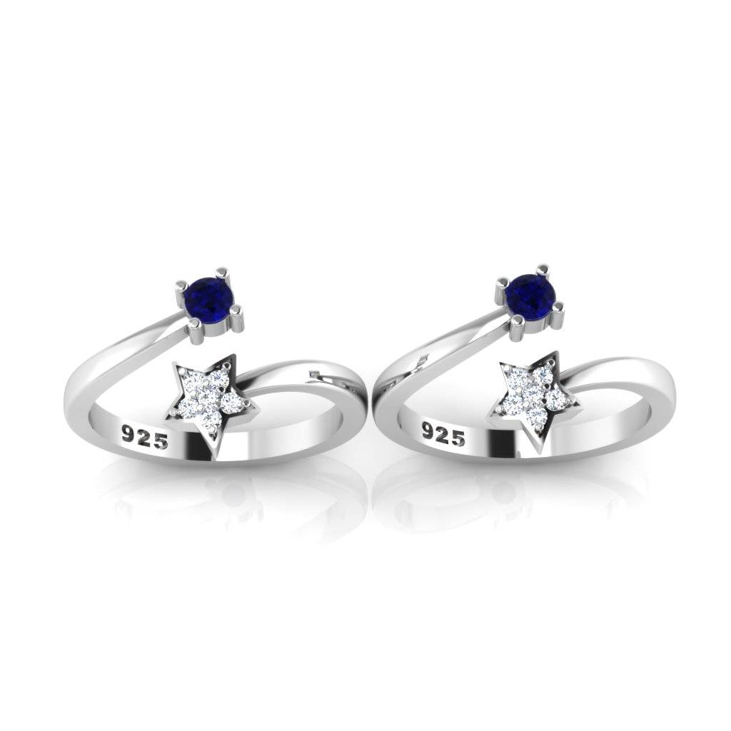 Iski Uski 925 Sterling Silver Star Blue Cz Toe Rings