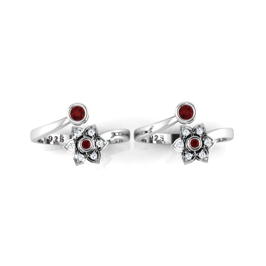 Iski Uski 925 Sterling Silver Red Zircon Toe Rings