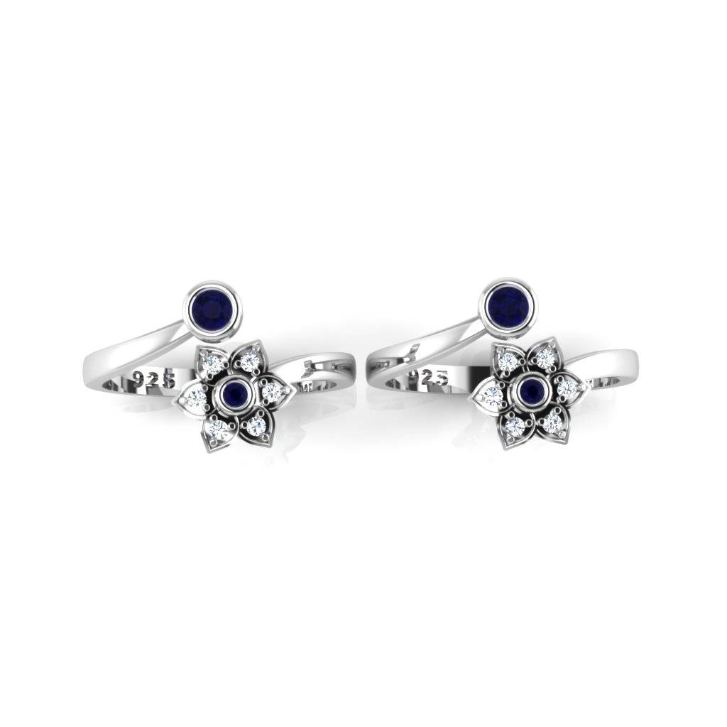 Iski Uski 925 Sterling Silver Blue Cz Toe Rings