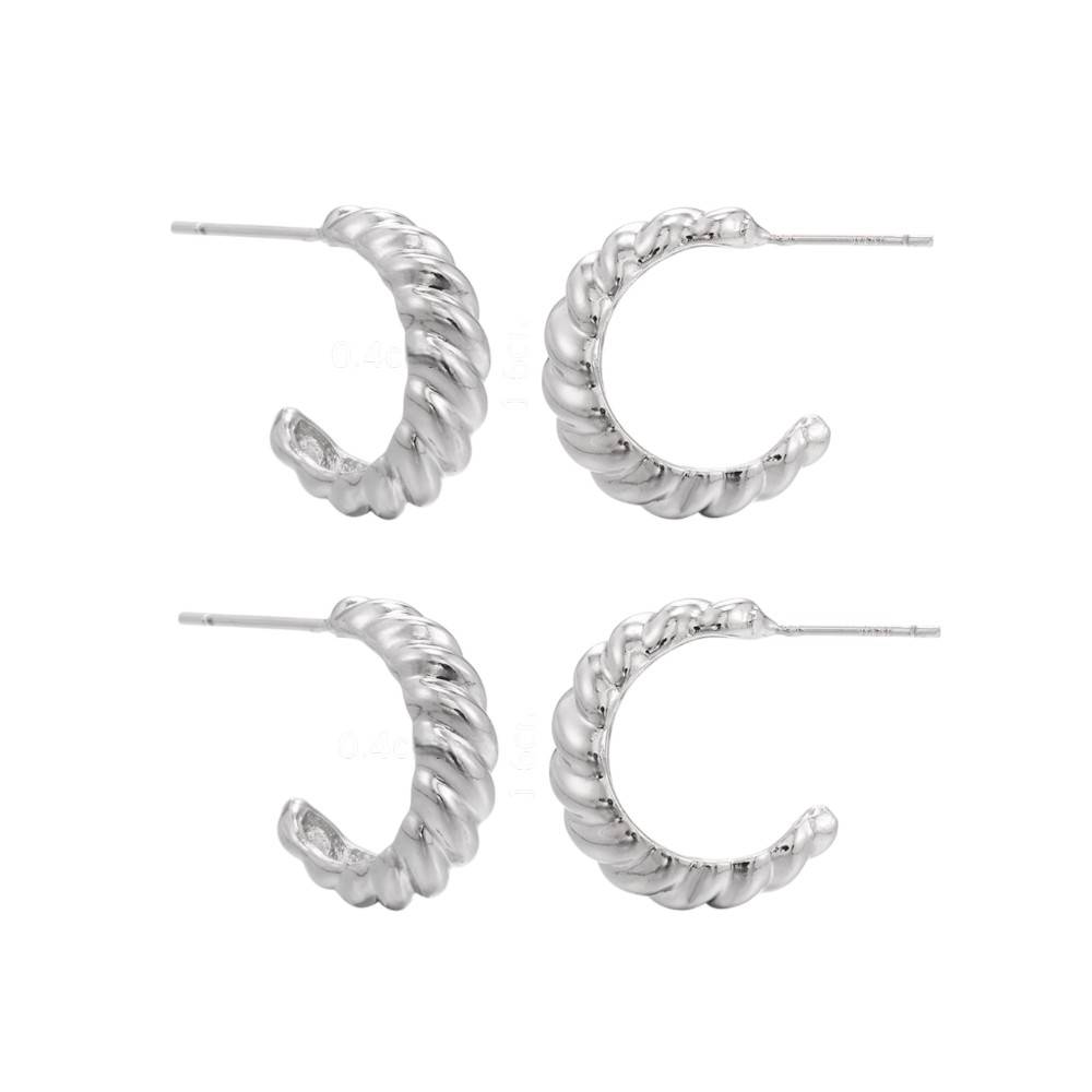 18K Plated Waterproof, Anti-Tarnish Spiral Twisted Half Hoop Earrings (Pack Of 2) : AWU0125E440SC2