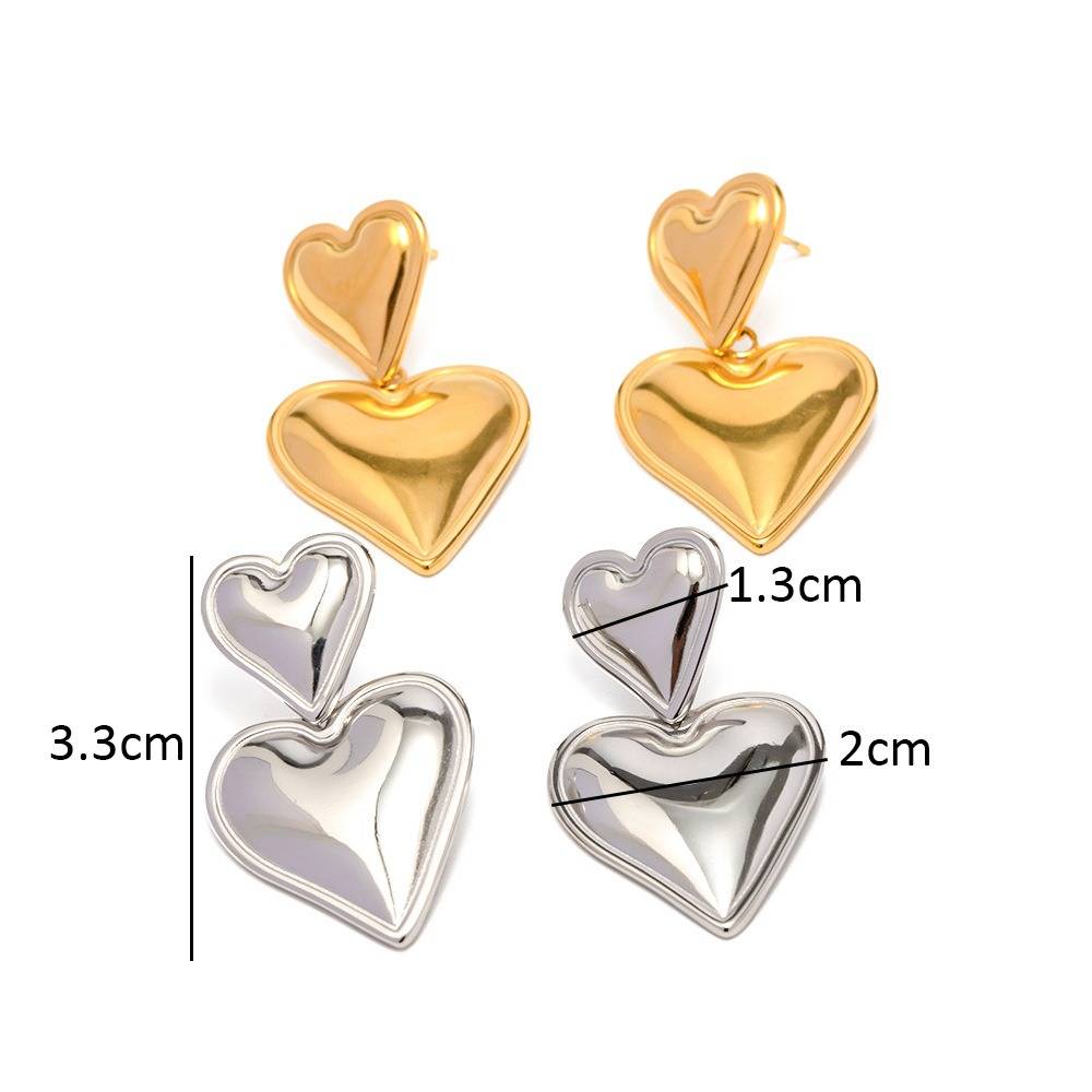 Set Of 2 18K Gold &Silver Plated Waterproof Anti-Tarnish Duo Heart Drop Earrings : ASG0125E393C2