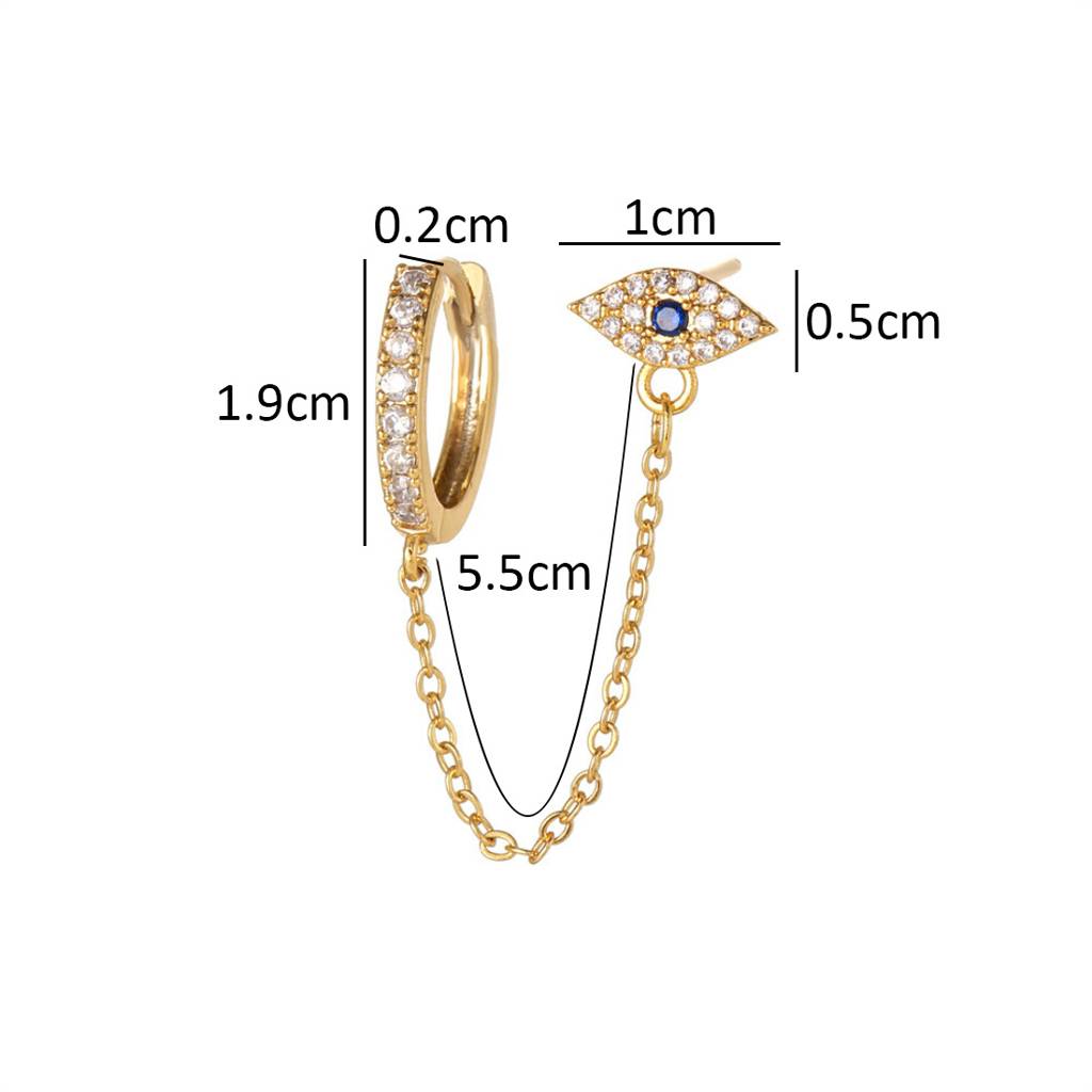 Single Pc 18K Gold Plated Waterproof, Anti-Tarnish Evil Eye Zircon Earring Chain : AWU0125E680