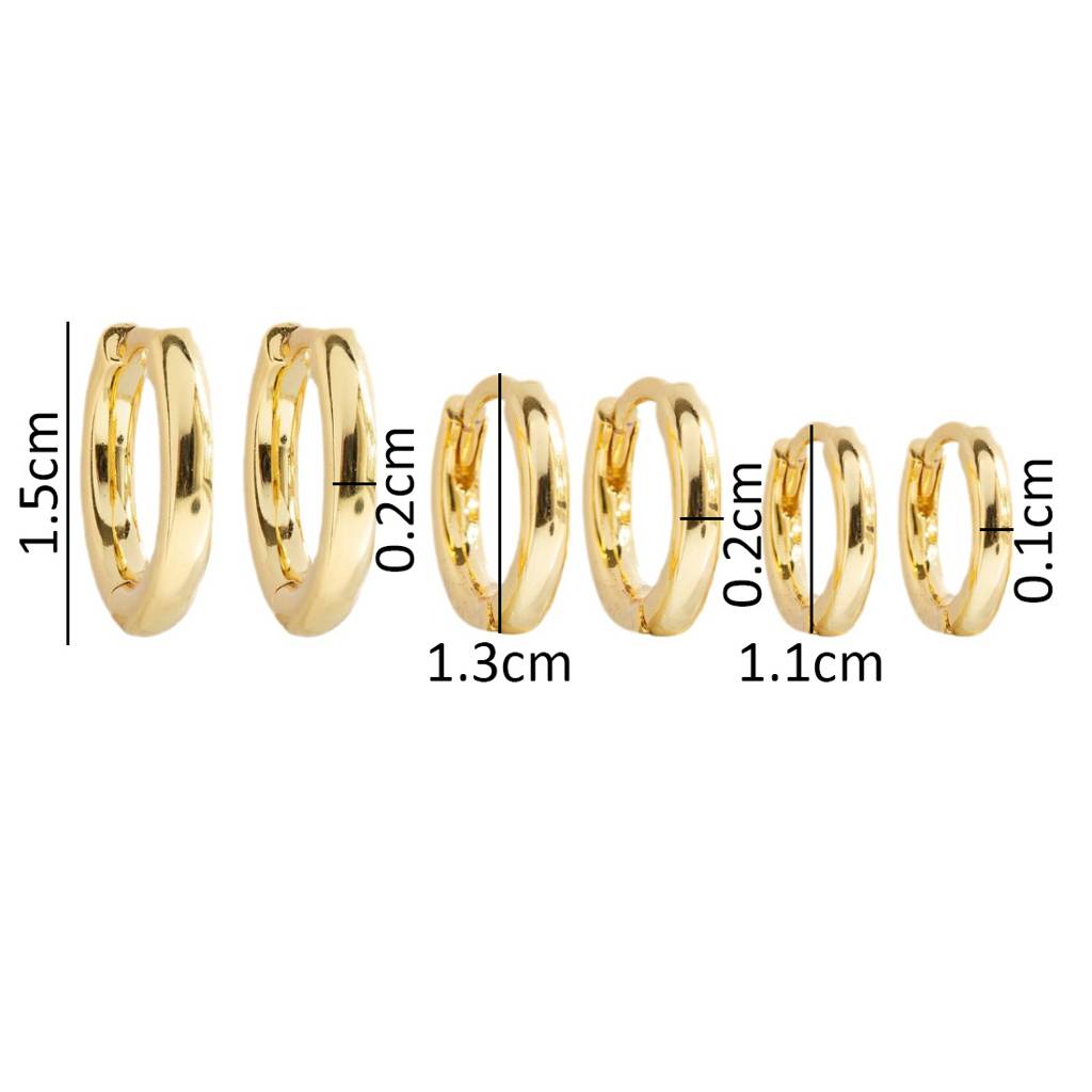 Set Of 3 Pairs 18K Plated Waterproof Anti-Tarnish Huggies Hoop Earring Set : AWU0125E089G