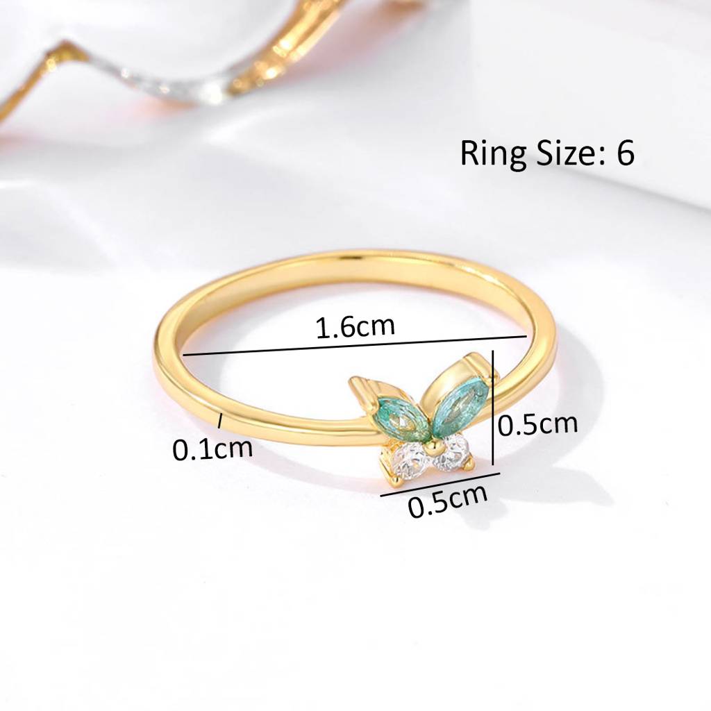 18K Gold Plated Waterproof, Anti-Tarnish Zircon Butterfly Midi Ring, Size:7 : AWU0125R142GR_6
