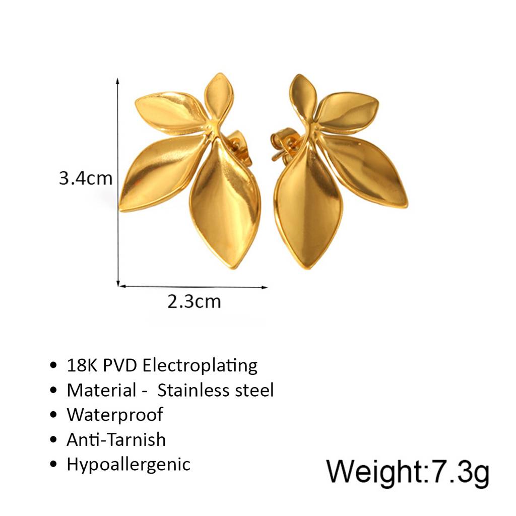 18K Gold Plated Waterproof Anti-Tarnish Chunky Floral Stud Earrings : ANX0125E343