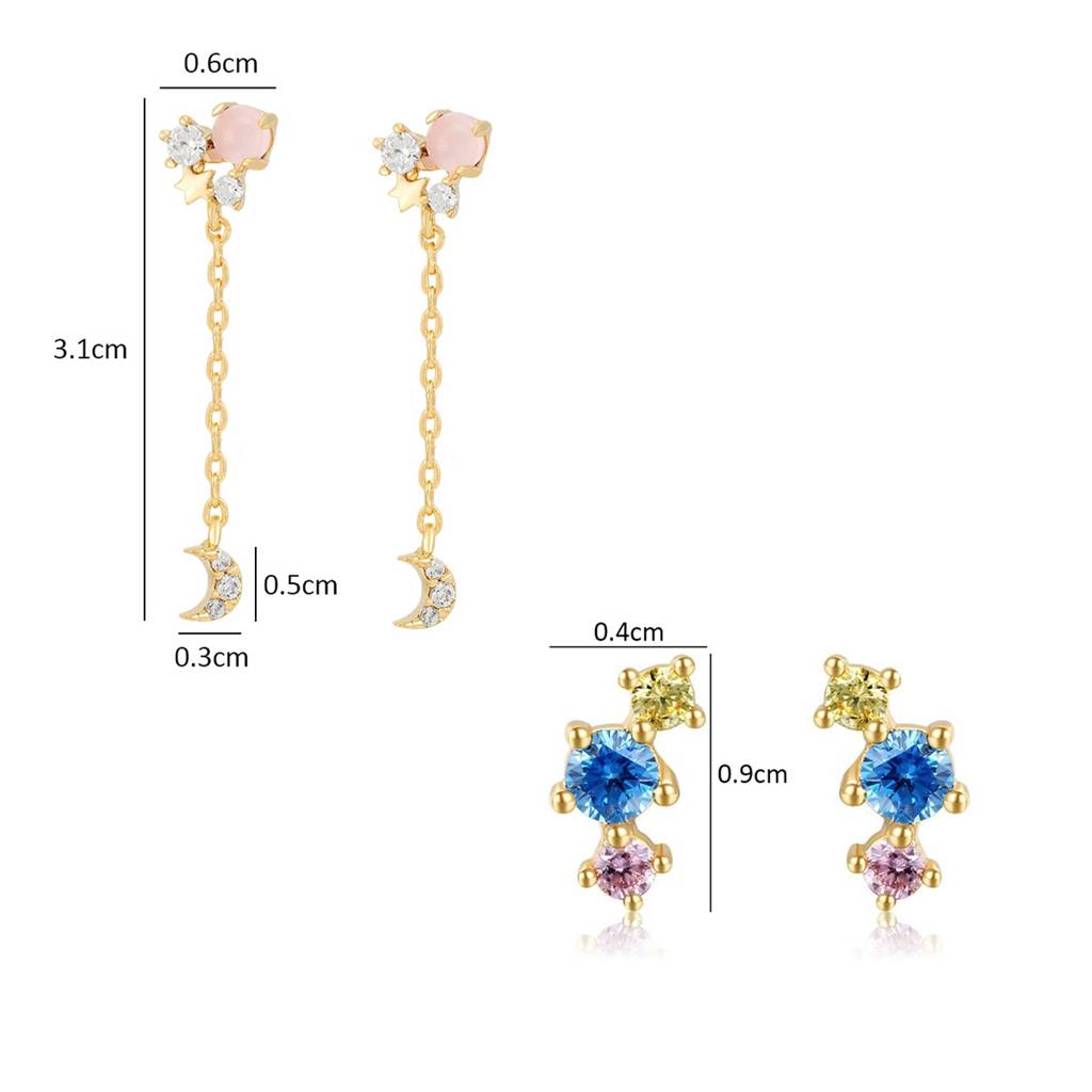 18K Gold Plated Waterproof Anti-Tarnish Pink And Multicolor Earring Set : AWU0125E3626C2