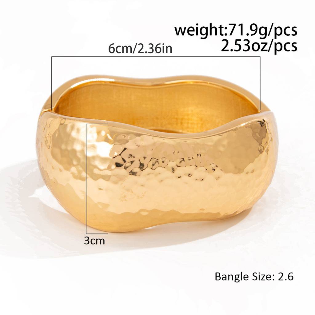 Glossy Gold/Silver Plated Bold Hammered Open Bangle Bracelet : AMU0125B544G