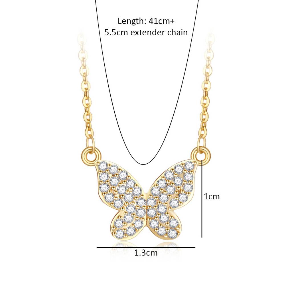 18K Gold Plated Waterproof, Anti-Tarnish Zircon Butterfly Pendant Necklace : AWU0125PN008