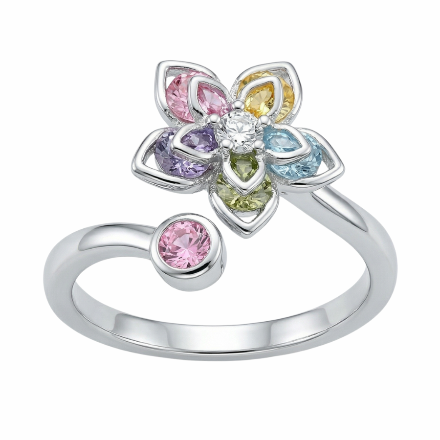 Colorful Floral Silver Plated Ring For Women | Playful Party Wear Jewelry : 2180459041