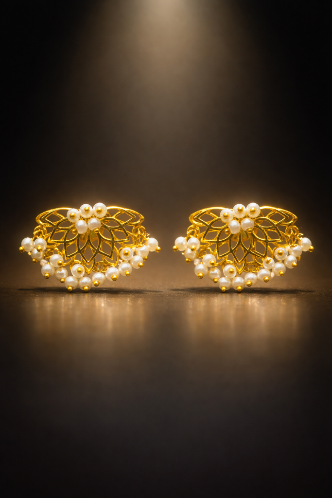 Ab Earrings Brass Lotus Peal Cluster : SA-LOTUS