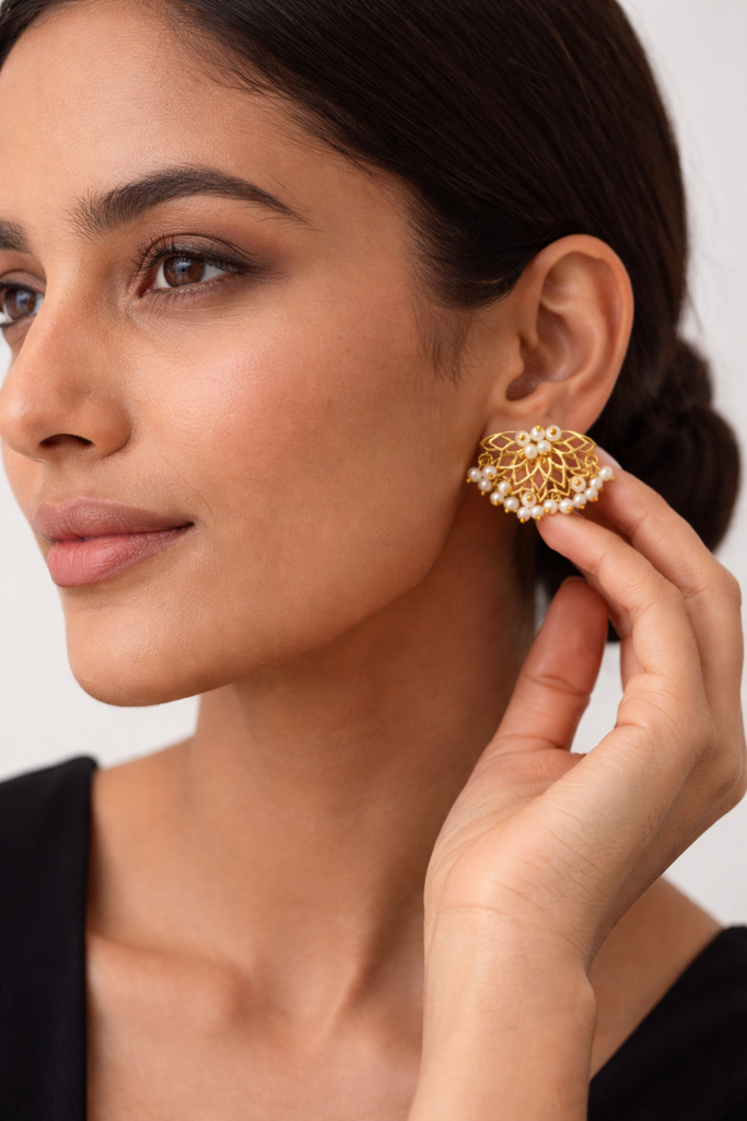 Ab Earrings Brass Lotus Peal Cluster : SA-LOTUS
