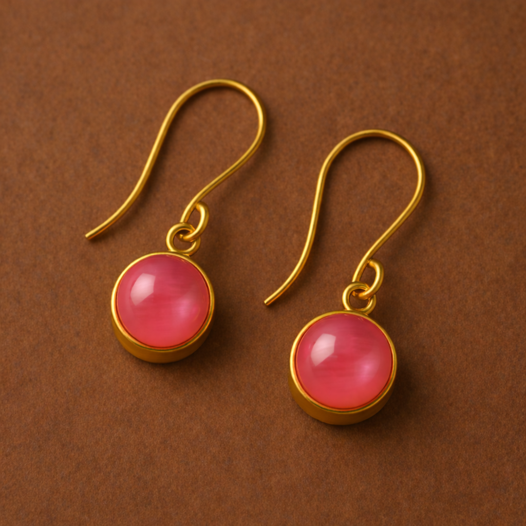 Ab Earrings Brass Monalisa Stone Waterdrop Pink Stone : SA-TST02