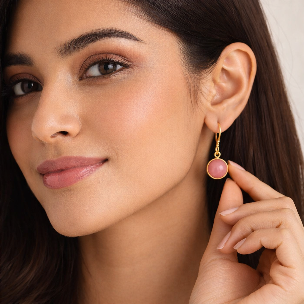 Ab Earrings Brass Monalisa Stone Waterdrop Pink Stone : SA-TST02