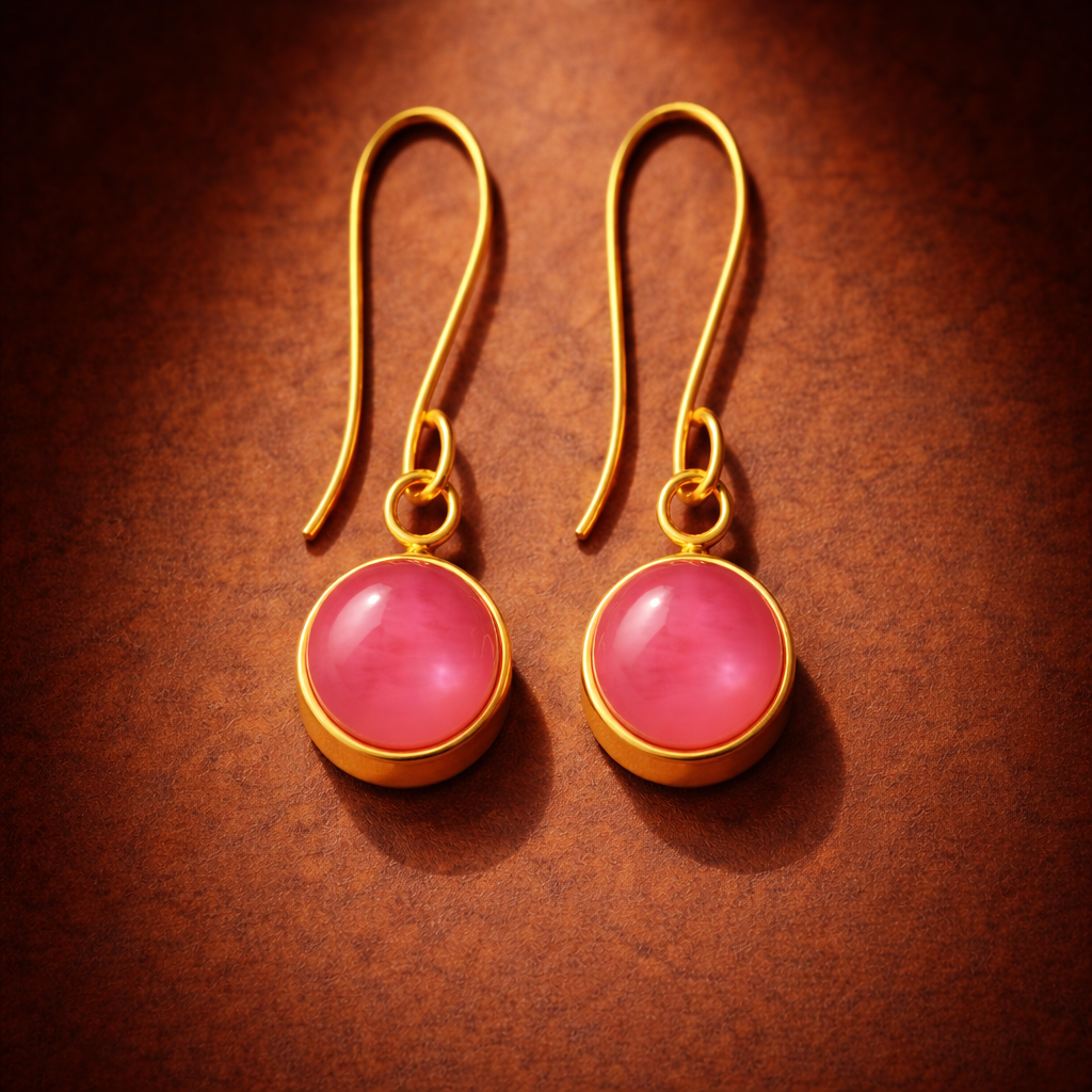Ab Earrings Brass Monalisa Stone Waterdrop Pink Stone : SA-TST02