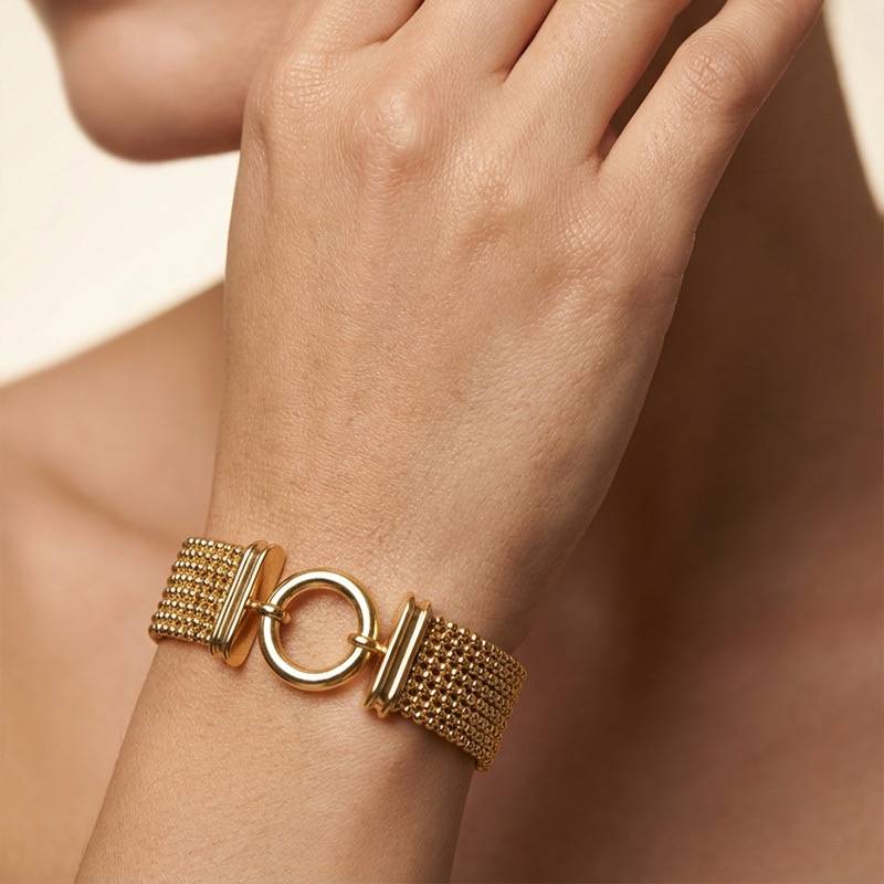 Gold Plated Mesh Chain Bracelet For Women And Girls : Sabine Multi-Strand Bracelet : SABINE-BRACELET