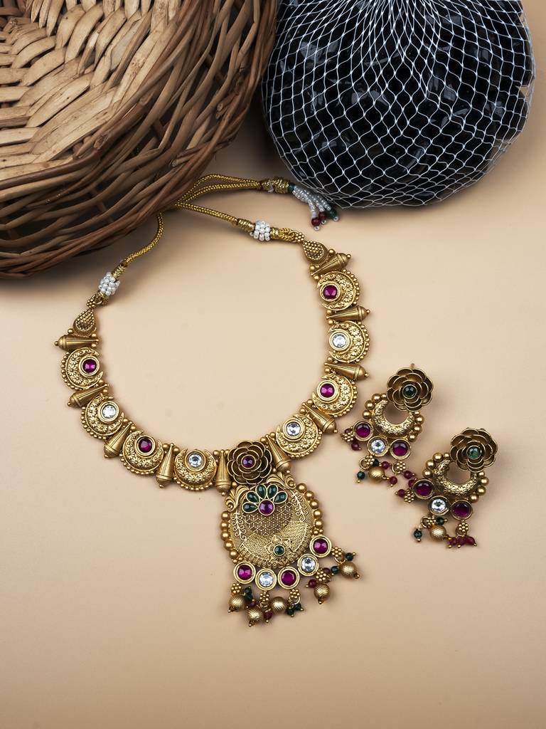 Unique Rajwadi Pushp Necklace Set : SAJP09