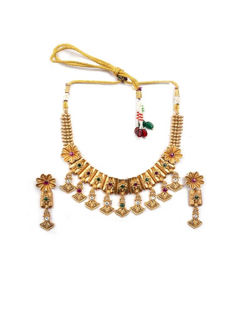 Gold Plated Diamond Rajwadi Necklace Set : SAJP10