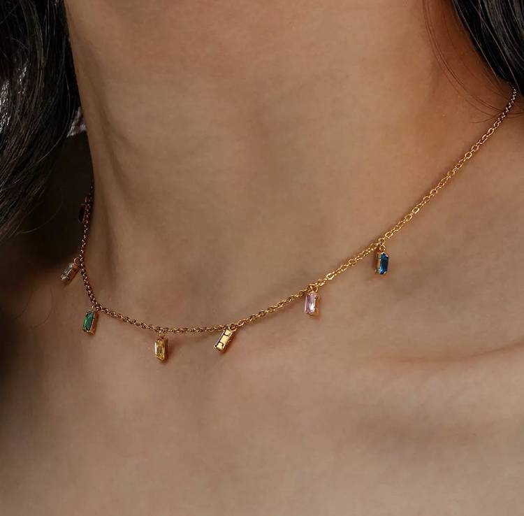 18Kt Gold Plated Rainbow Rhinestone Necklace, Sara